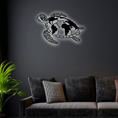 Turtle Sea Turtle Swims Freely - Led Light Metal - Owls Matrix LTD