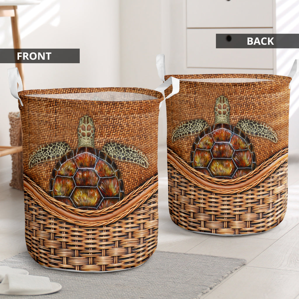 Turtle Rattan Teaxture Simple - Laundry Basket - Owls Matrix LTD