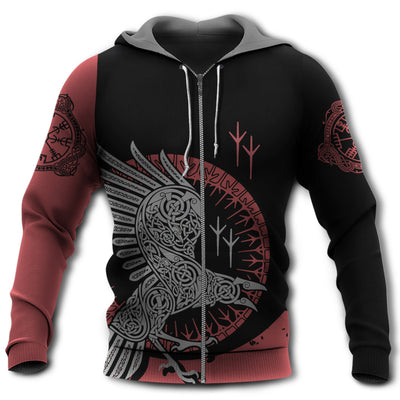 Zip Hoodie / S Viking Raven With Black And Red - Hoodie - Owls Matrix LTD