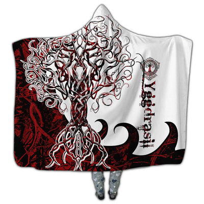 MICROFLEECE / S (50X60 Inch) Viking Yggdrasil Legend Red And White Amazing Style - Hoodie Blanket - Owls Matrix LTD