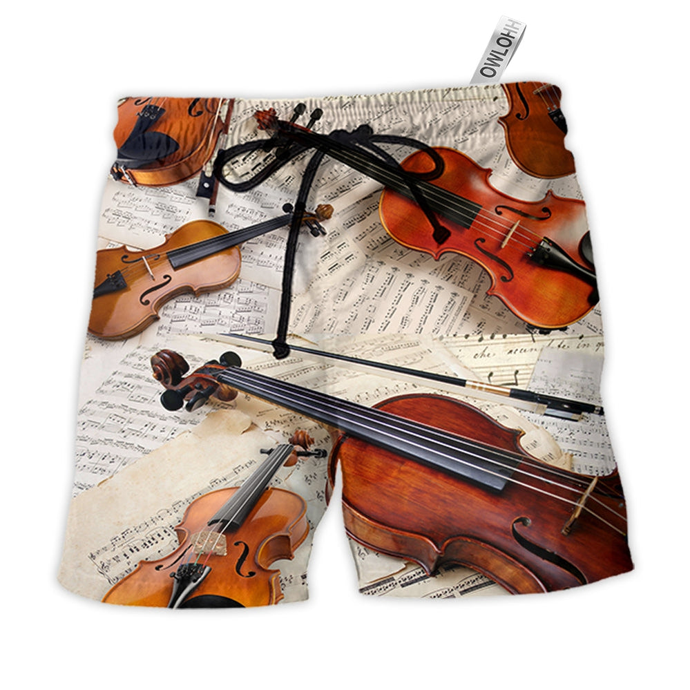 Beach Short / Adults / S Violin Vintage Style Music Lover - Beach Short - Owls Matrix LTD