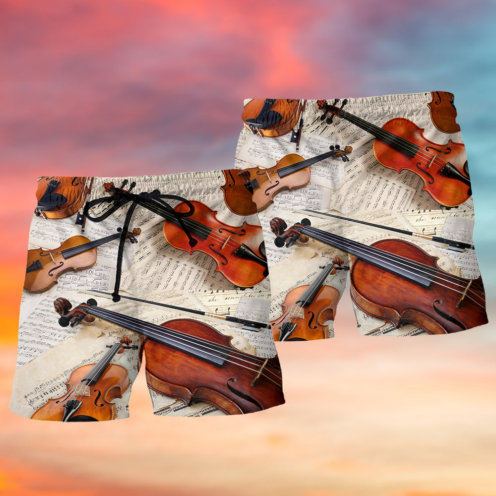 Violin Vintage Style Music Lover - Beach Short - Owls Matrix LTD