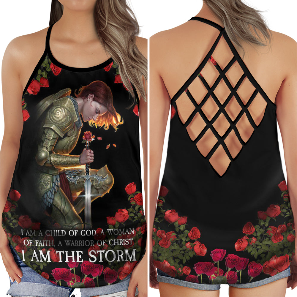 S Warrior Of God Women You Are Strong I Am The Strom - Cross Open Back Tank Top - Owls Matrix LTD
