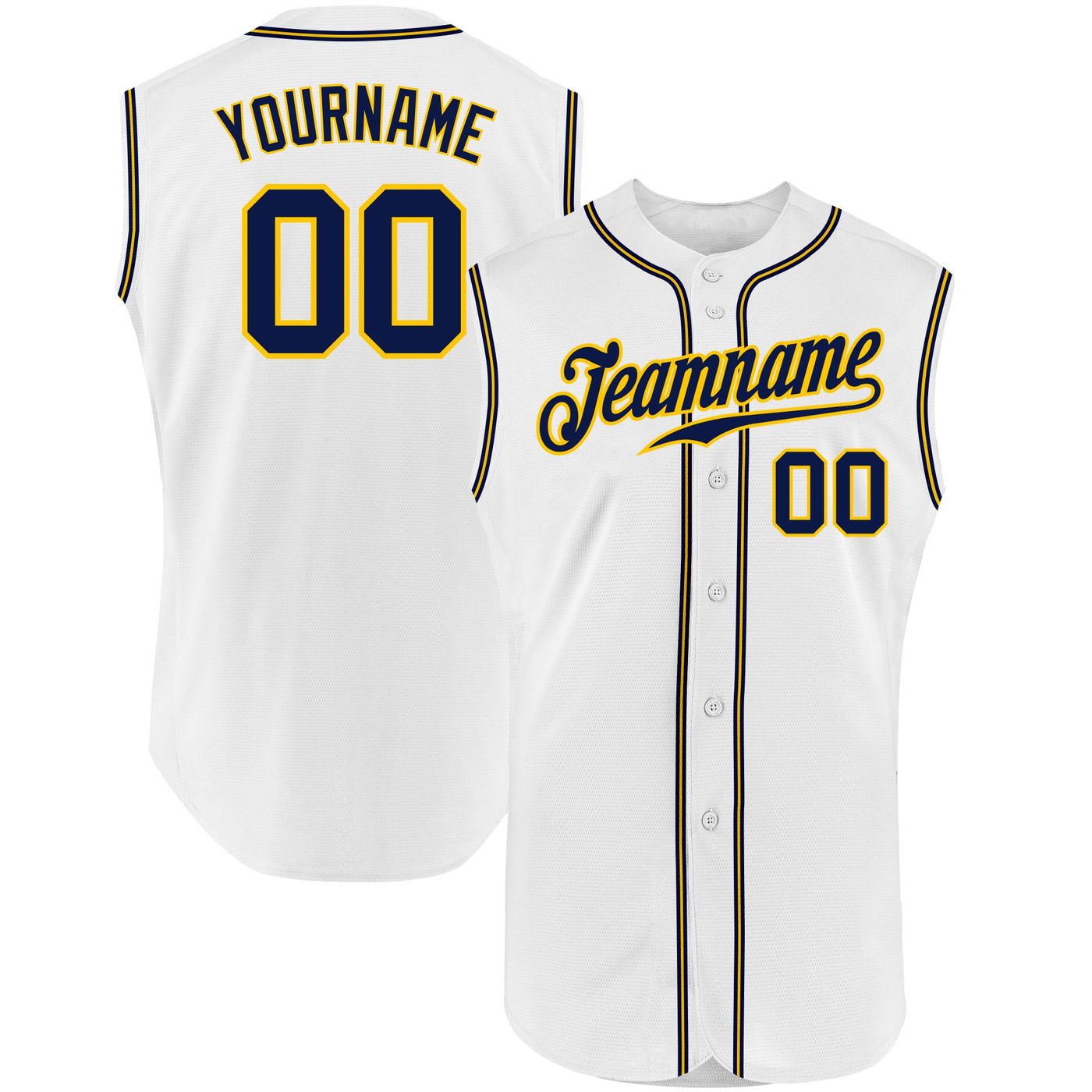 Custom White Navy-Gold Authentic Sleeveless Baseball Jersey - Owls Matrix LTD