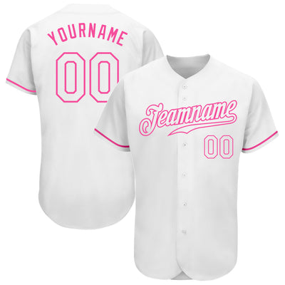Custom White White-Pink Authentic Baseball Jersey - Owls Matrix LTD