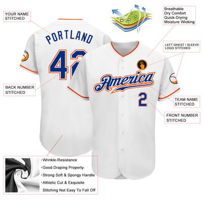 Custom White Royal-Orange Authentic Baseball Jersey - Owls Matrix LTD