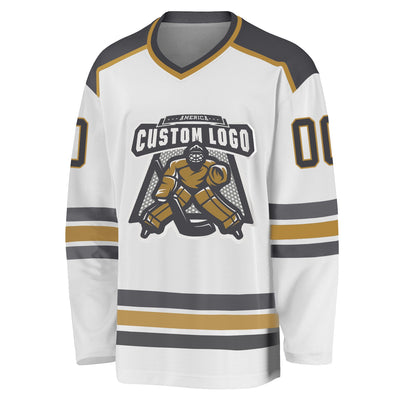 Custom White Dark Gray-Old Gold Hockey Jersey