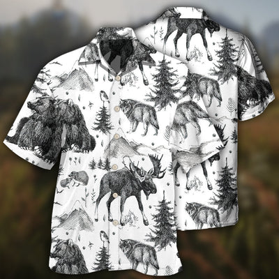 Animals Wild Black And White - Hawaiian Shirt - Owls Matrix LTD