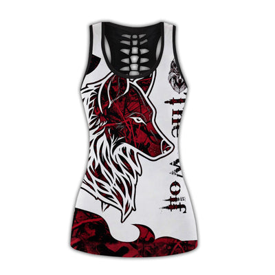 S Wolf Tattoo Art Red and Black - Tank Top Hollow - Owls Matrix LTD