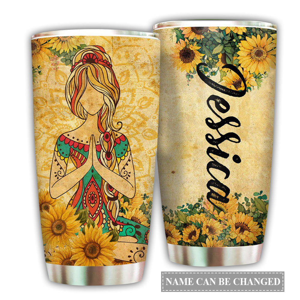 20OZ Yoga Sunshine Sunflowers Personalized - Tumbler - Owls Matrix LTD