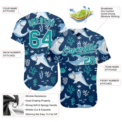 Custom Aqua Aqua-White 3D Pattern Design Sharks Authentic Baseball Jersey - Owls Matrix LTD