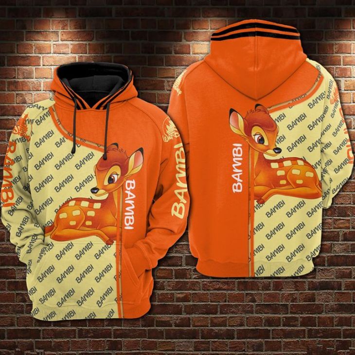 Bambi Disney Orange Over Print 3d Zip Hoodie