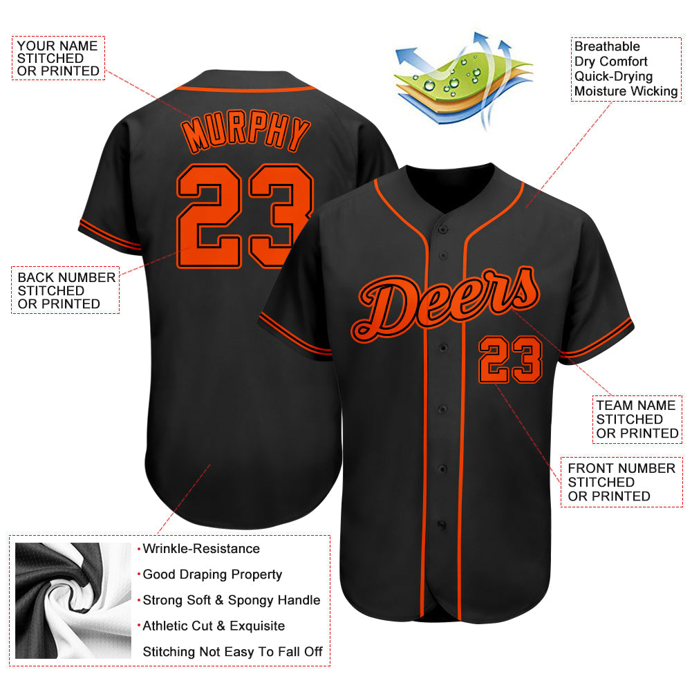 Custom Black Orange Authentic Baseball Jersey - Owls Matrix LTD