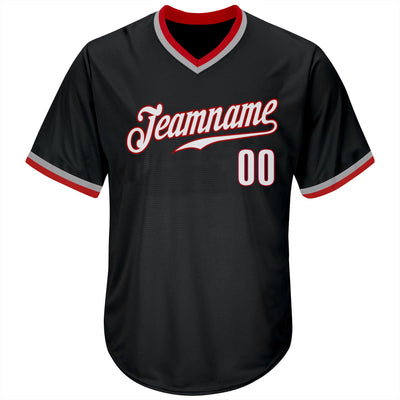 Custom Black White-Red Authentic Throwback Rib-Knit Baseball Jersey Shirt - Owls Matrix LTD