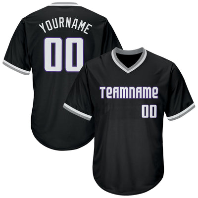 Custom Black White-Purple Authentic Throwback Rib-Knit Baseball Jersey Shirt - Owls Matrix LTD