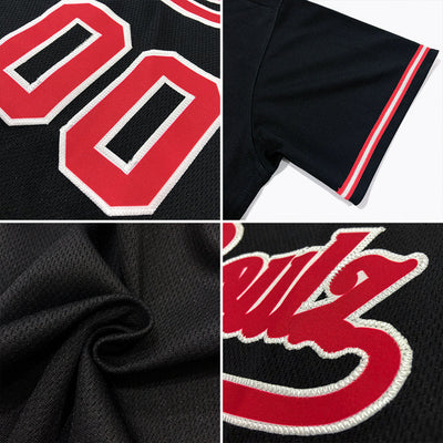 Custom Black White-Red Authentic Throwback Rib-Knit Baseball Jersey Shirt - Owls Matrix LTD