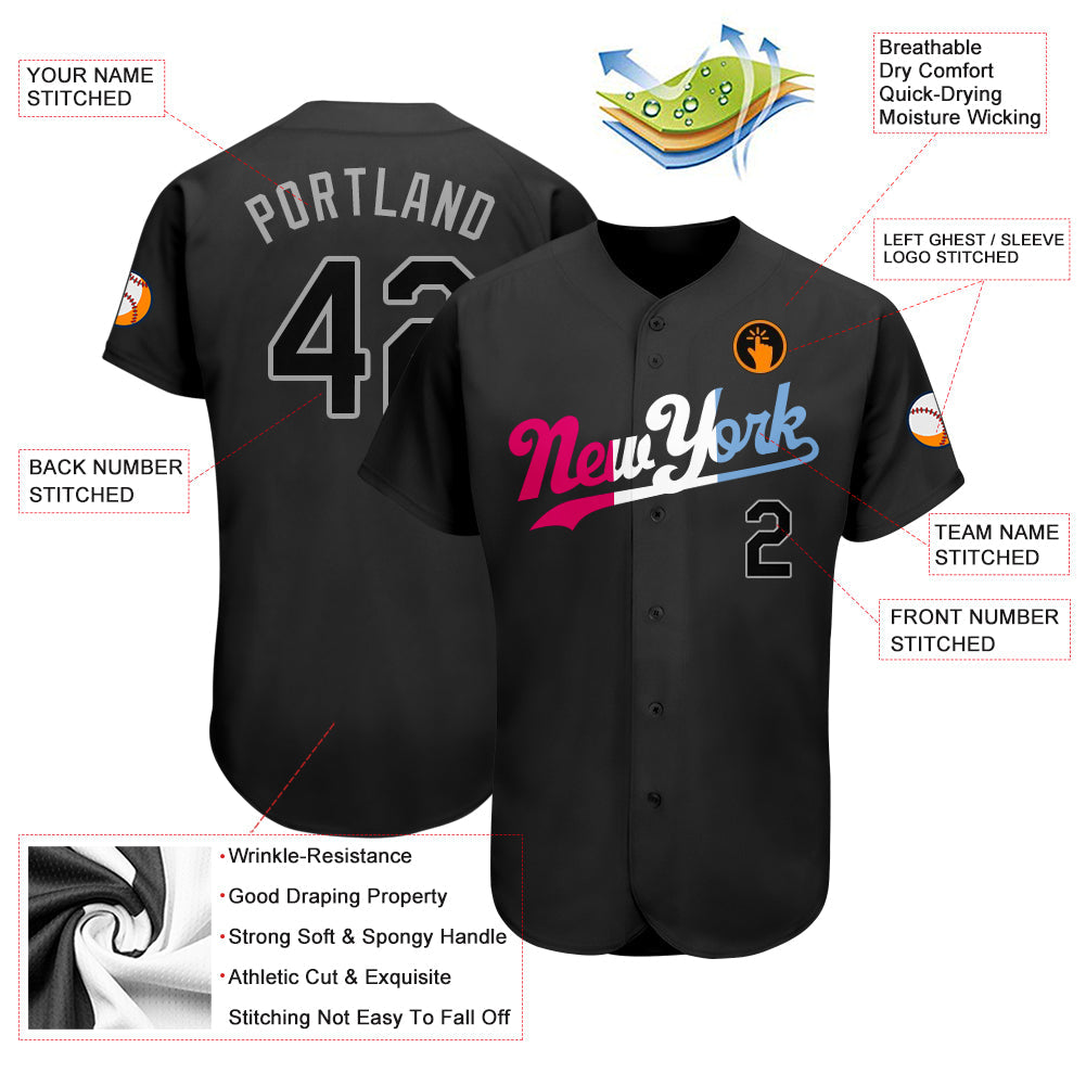 Custom Black Black-Pink Authentic Baseball Jersey - Owls Matrix LTD