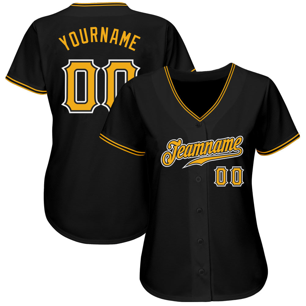 Custom Black Gold-White Authentic Baseball Jersey - Owls Matrix LTD
