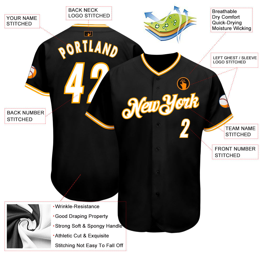 Custom Black White-Gold Authentic Baseball Jersey - Owls Matrix LTD