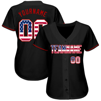 Custom Black USA Flag-Red Authentic Baseball Jersey - Owls Matrix LTD
