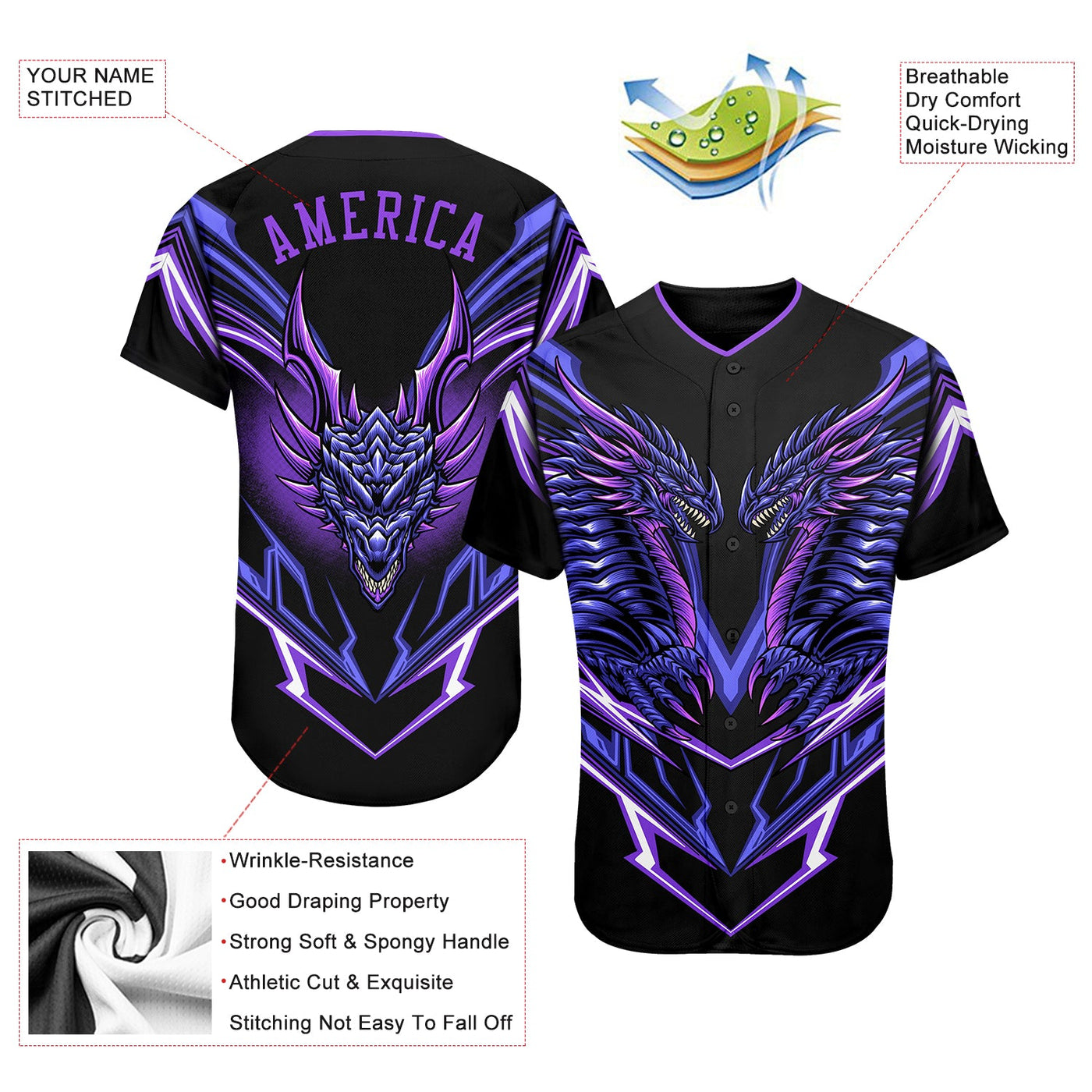 Custom Black Purple 3D Monster Authentic Baseball Jersey - Owls Matrix LTD