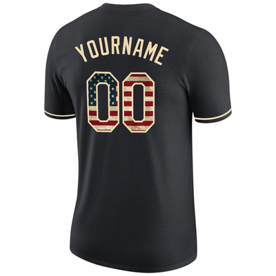 Custom Black Vintage USA Flag-Cream Performance T-Shirt