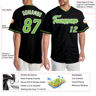 Custom Black Neon Green-White Authentic Baseball Jersey - Owls Matrix LTD