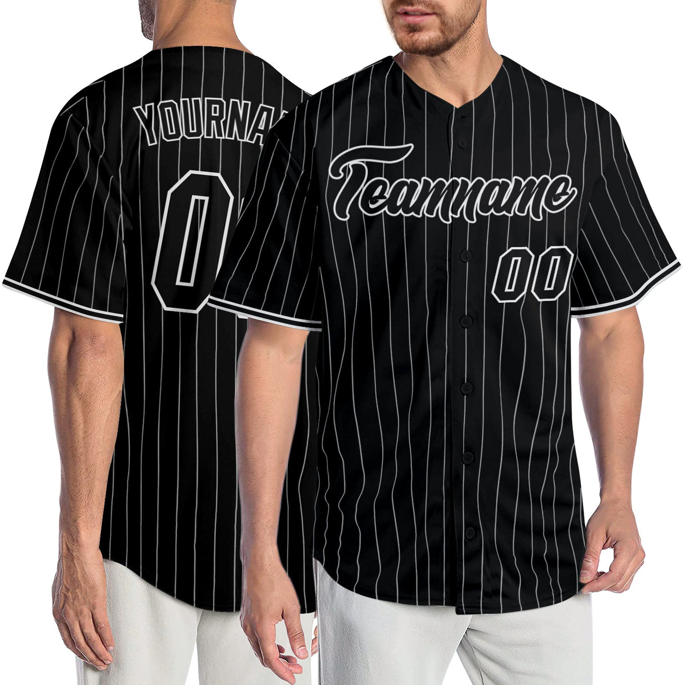 Custom Black White Pinstripe Black-White Authentic Baseball Jersey - Owls Matrix LTD