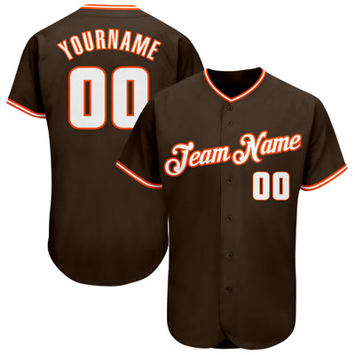 Custom Brown White-Orange Authentic Baseball Jersey - Owls Matrix LTD