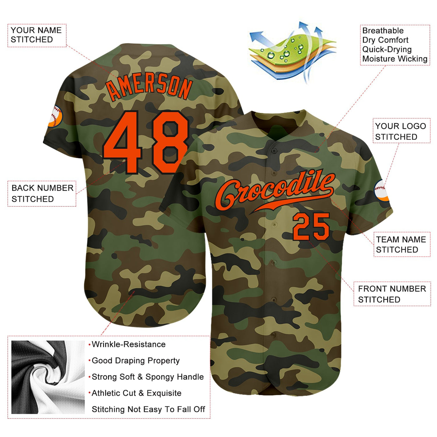 Custom Camo Orange-Black Authentic Salute To Service Baseball Jersey - Owls Matrix LTD