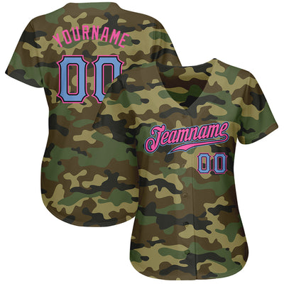 Custom Camo Light Blue-Pink Authentic Salute To Service Baseball Jersey - Owls Matrix LTD