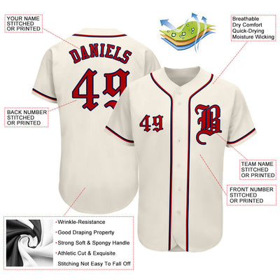 Custom Cream Red-Navy Authentic Baseball Jersey - Owls Matrix LTD