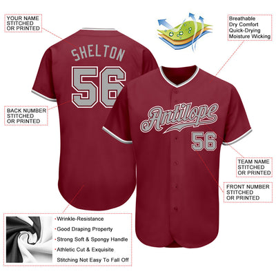 Custom Crimson Gray-White Authentic Baseball Jersey - Owls Matrix LTD