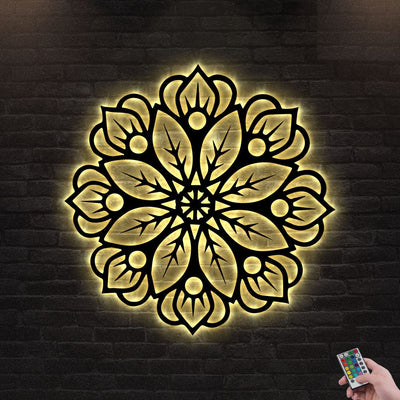 12"x12" Mandala Love Flower - Led Light Metal - Owls Matrix LTD