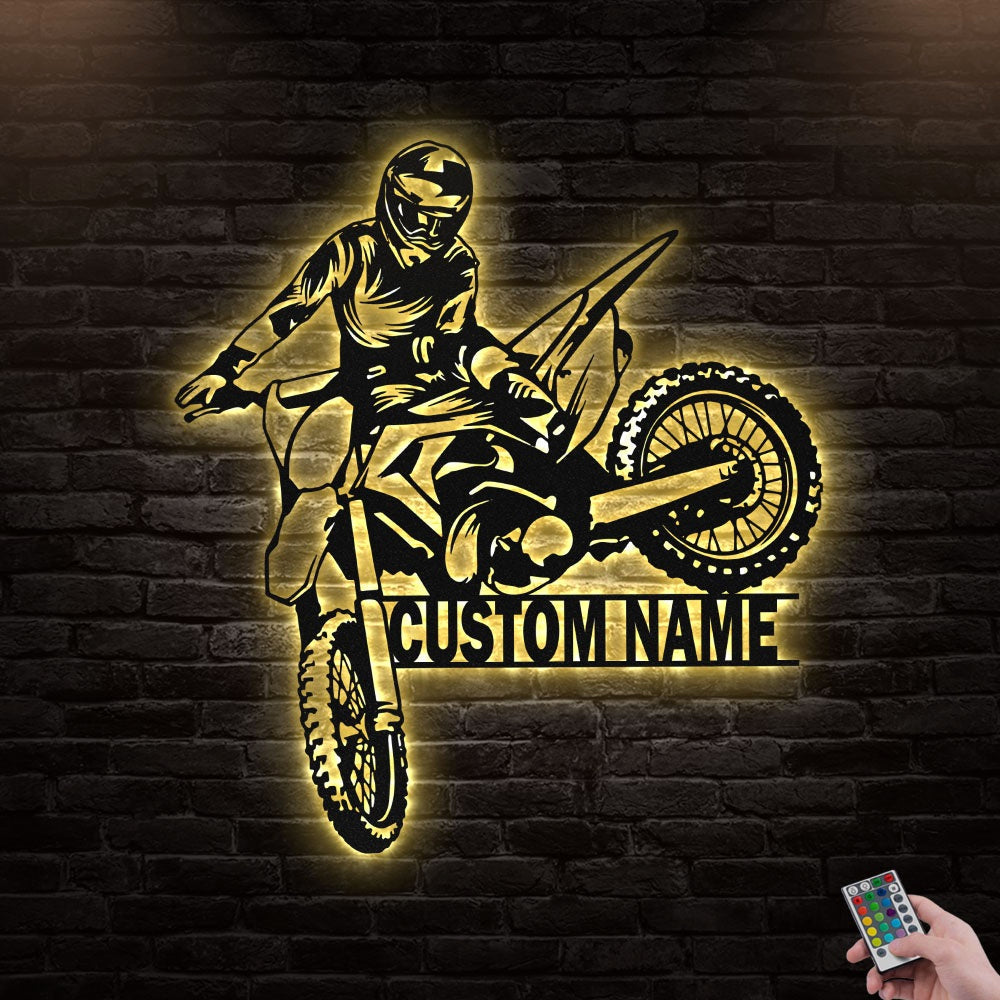 12*12 Inch (30*30cm) Motorcycle Dirt Bike Rider Personalized - Led Light Metal - Owls Matrix LTD