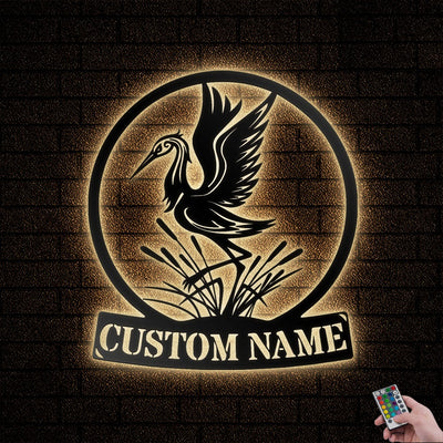 12"x12" Bird Heron Personalized - Led Light Metal - Owls Matrix LTD