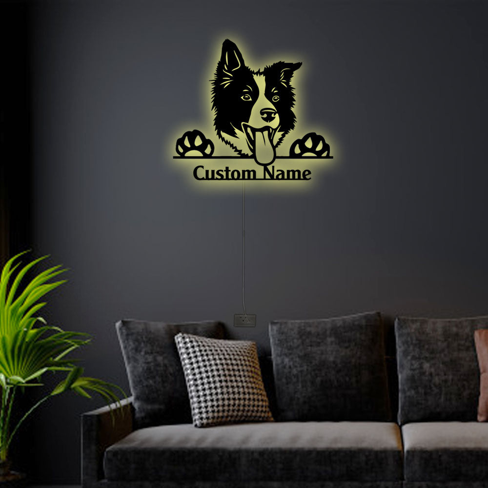 12"x12" Border Collie Cute Dog Personalized - Led Light Metal - Owls Matrix LTD