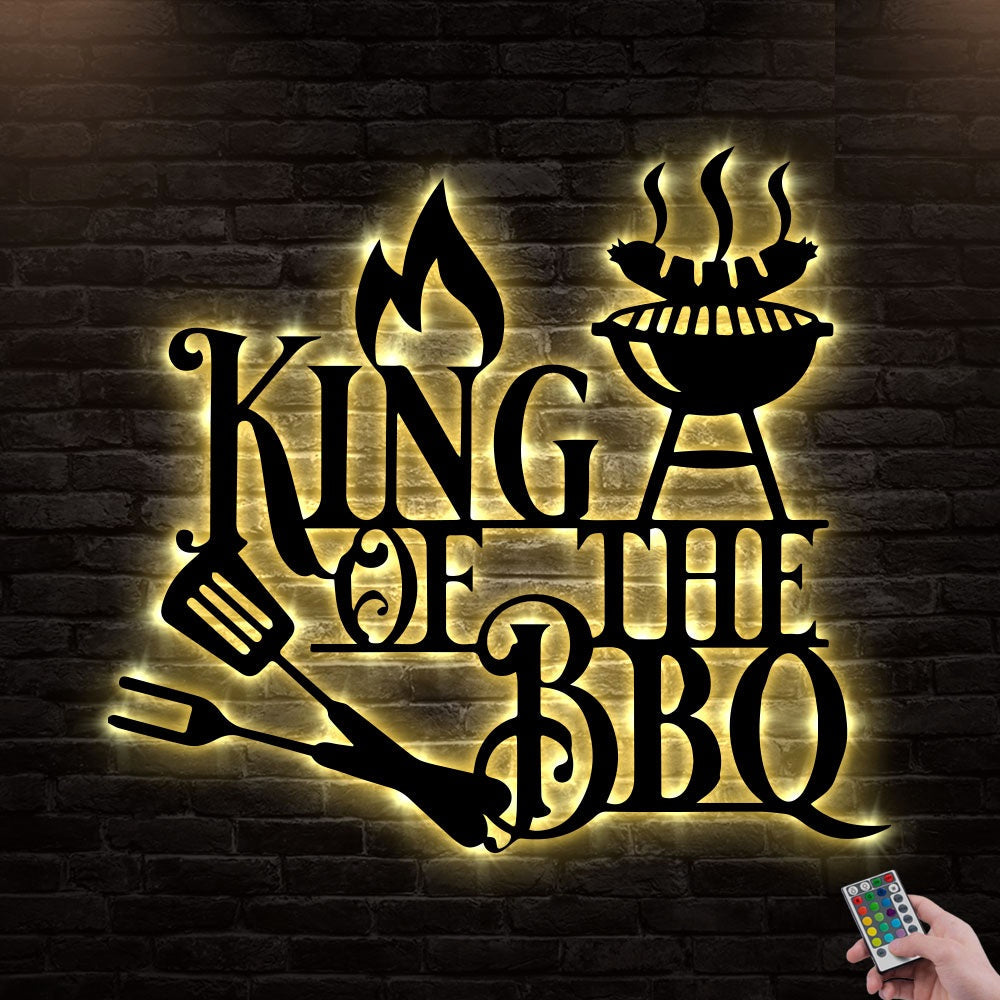 12"x12" King Of The BBQ Decoration For Room - Led Light Metal - Owls Matrix LTD