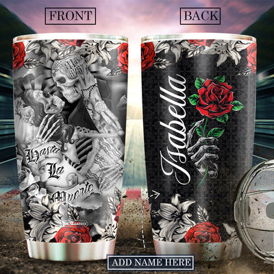 Skull Couple Love With Rose Personalized - Tumbler - Owls Matrix LTD