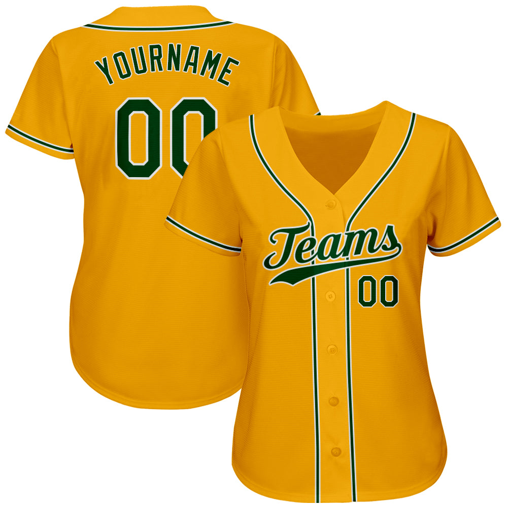 Custom Gold Green-White Authentic Baseball Jersey - Owls Matrix LTD