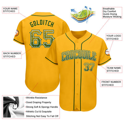 Custom Gold Green-White Authentic Drift Fashion Baseball Jersey - Owls Matrix LTD