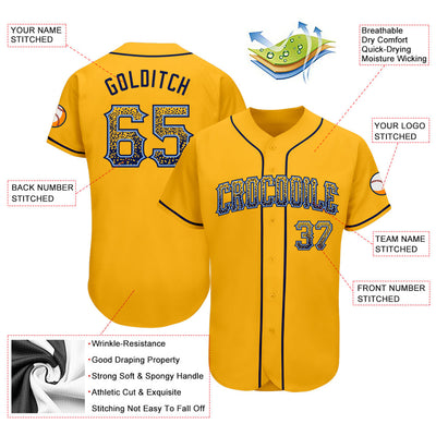 Custom Gold Navy-Light Blue Authentic Drift Fashion Baseball Jersey - Owls Matrix LTD