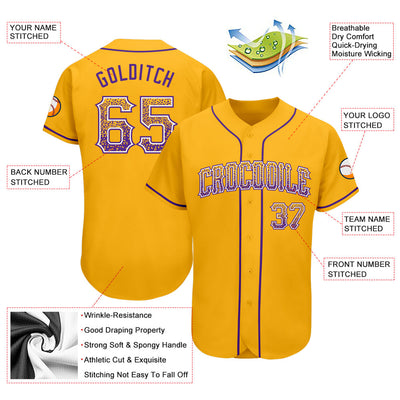 Custom Gold Purple-White Authentic Drift Fashion Baseball Jersey - Owls Matrix LTD