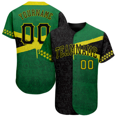 Custom Graffiti Pattern Black-Green 3D Jamaica Authentic Baseball Jersey - Owls Matrix LTD
