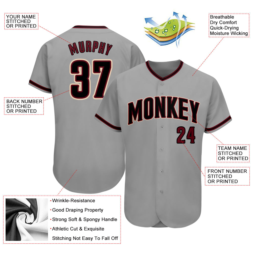Custom Gray Black-Crimson Authentic Baseball Jersey - Owls Matrix LTD