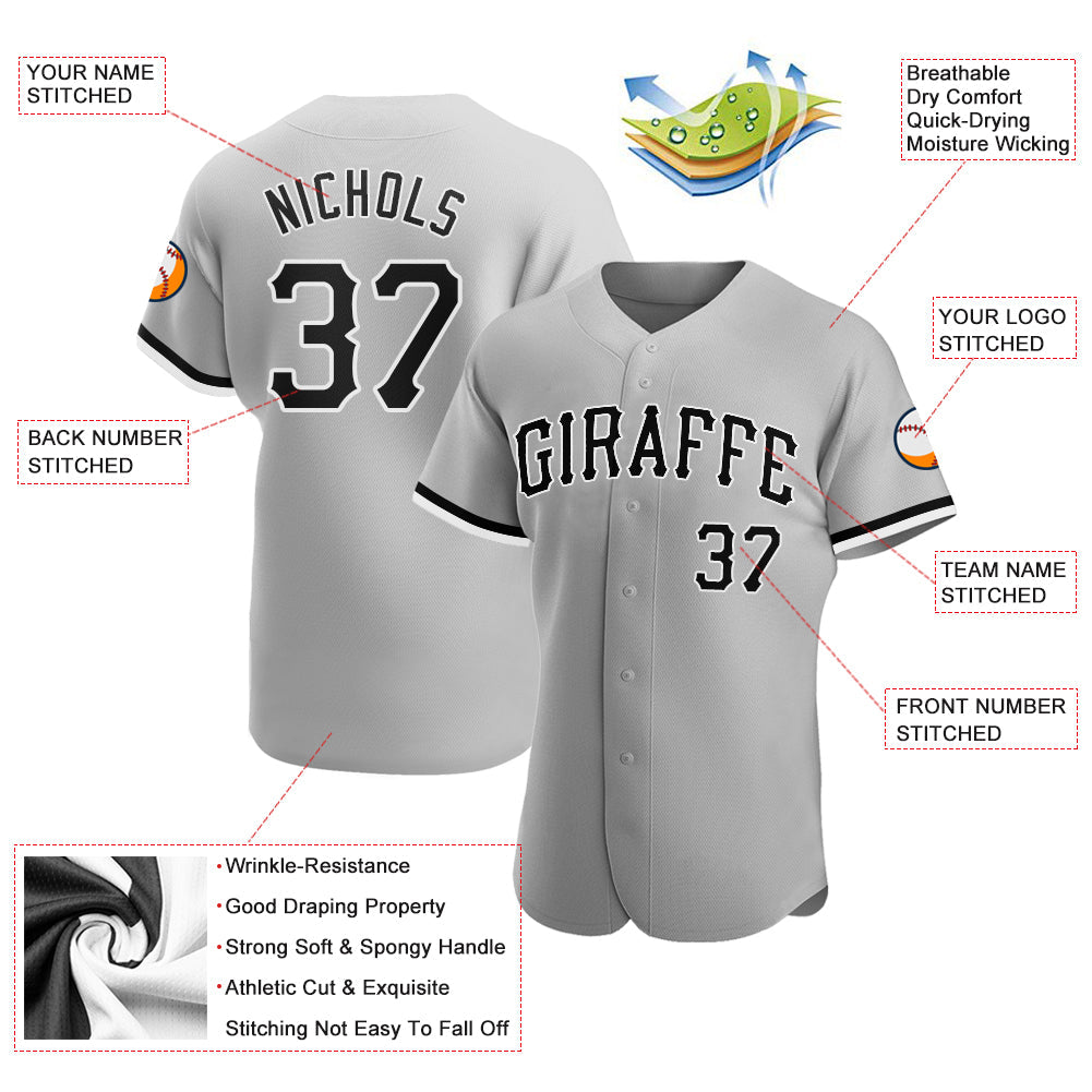 Custom Gray Black-White Authentic Baseball Jersey - Owls Matrix LTD