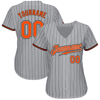 Custom Gray Black Pinstripe Orange-Black Authentic Baseball Jersey - Owls Matrix LTD