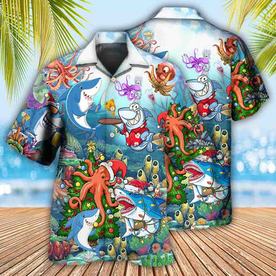 Shark Loves Beautiful Octopus - Hawaiian Shirt - Owls Matrix LTD
