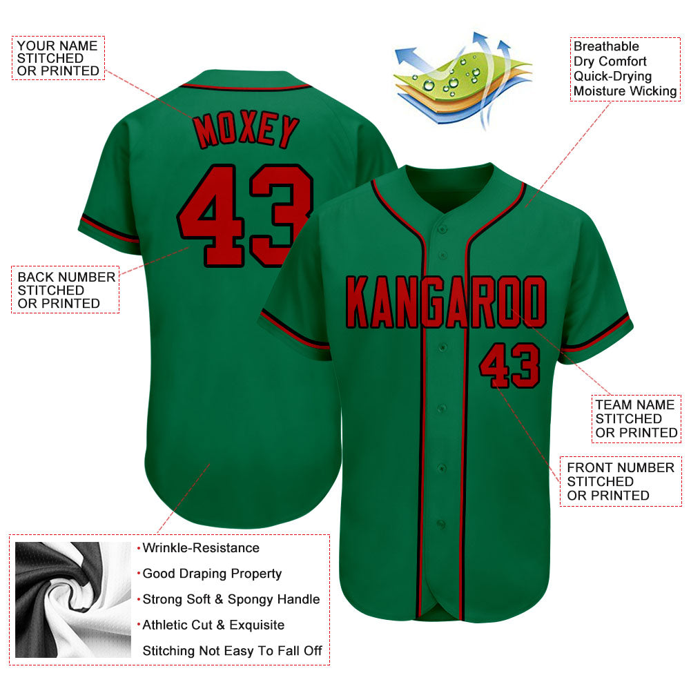 Custom Kelly Green Red-Black Authentic Baseball Jersey - Owls Matrix LTD