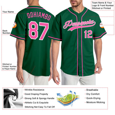 Custom Kelly Green Pink-White Authentic Baseball Jersey - Owls Matrix LTD